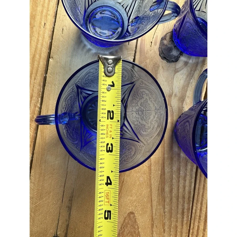 Vintage Depression Hazel Atlas Royal‎ Lace Cobalt Blue Cup Set Of 4